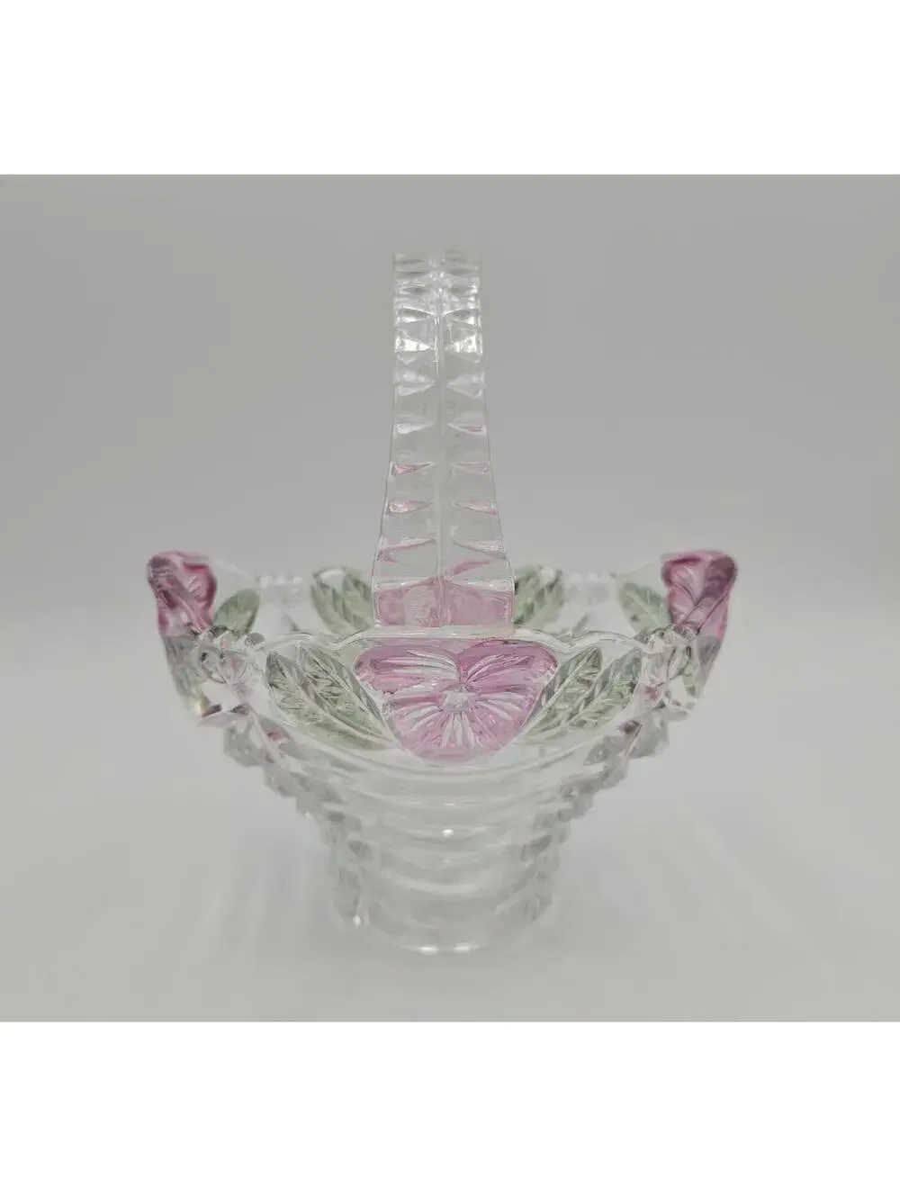 Vintage Handcrafted Anna Hutte Bleikristall Crystal Basket Pink Pressed Flowers